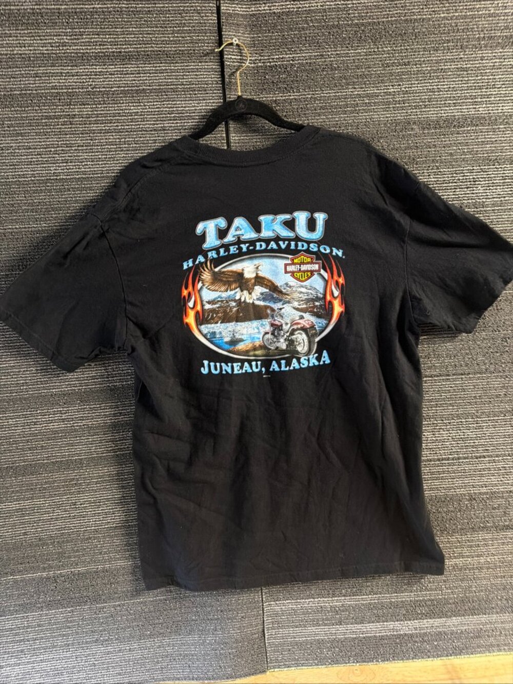 Vintage Harley Davidson Taku Juneau Alaska, Eagle Flames 2011 T-Shirt Men’s XL